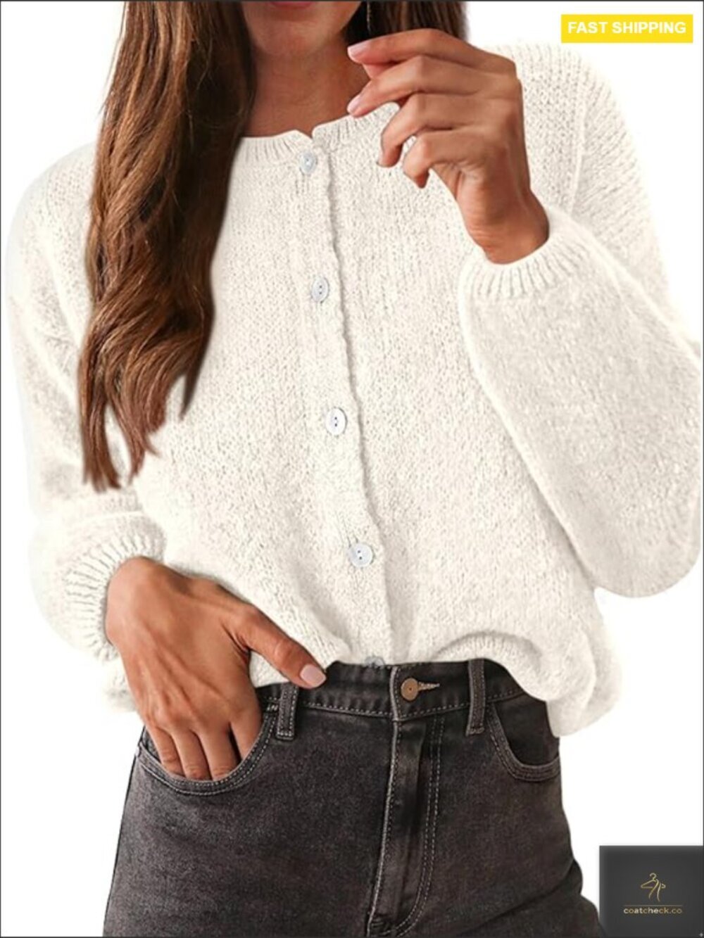 Crewneck Button Down Cardigan Sweater Oversized Lightweight Knit Casual Fall